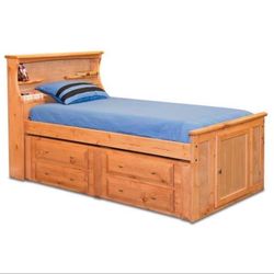 Wooden Bookshelf Bed Frame With 4 Drawers And Underneath Large Storage
