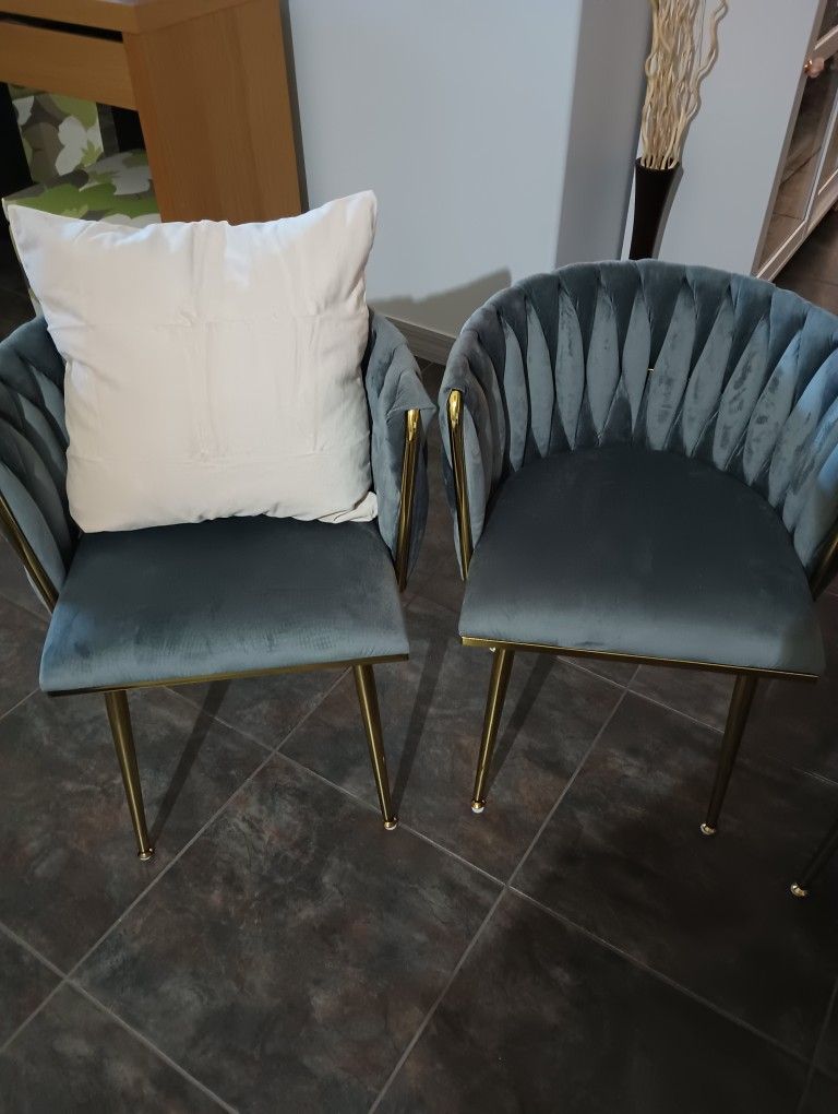 Velour Grey Gold Chairs Set 4