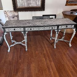 Floral Black An White 8 Legged Table Refinished By Hand $125