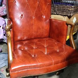 Baker Furniture Antique Red Leather Swivel Office Chair