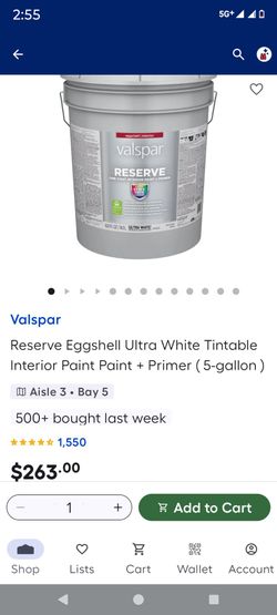 Valspar Reserve Eggshell Interior Paint + Primer 5-Gallon