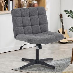 Furnimart Wide Armless Desk Chair No Wheels, Mid Back Criss Cross Chair for Office, Modern Swivel Cross Legged Chair, Height Adjustable Wide Seat Home