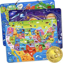 NEW Quokka Magnetic  Puzzles - USA, World & Space Educational Fun Toy Set