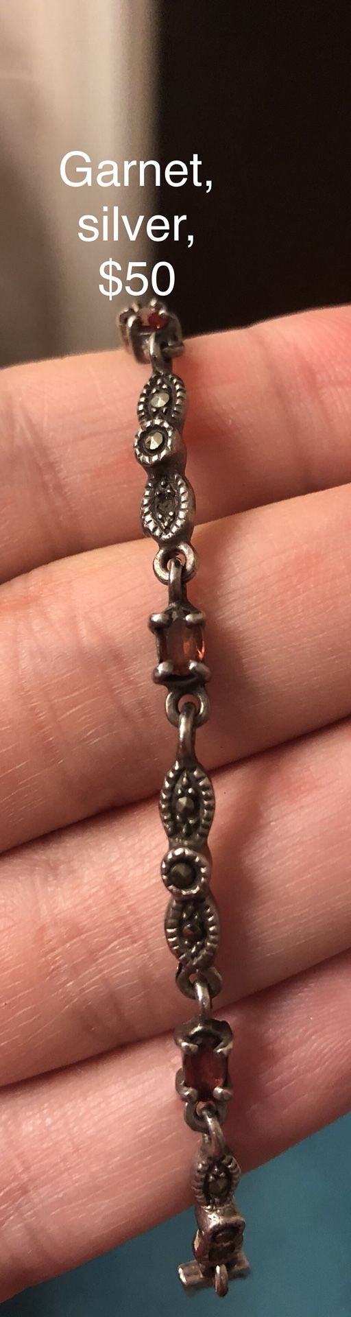 Garnet silver marcasite bracelet