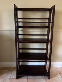 Dark Brown Wood Ladder Bookshelf 4-Tier