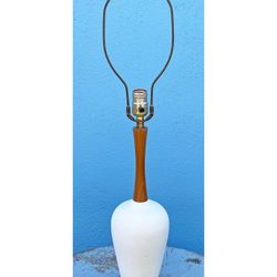 Vintage textured ceramic and walnut table lamp