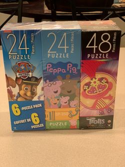 6 Puzzle Variety Pack Paw Patrol-Peppa Pig- Trolls-Baby Shark-Ryan’s World 