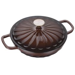 Enameled Cast Iron Braiser, 3.8 Quart Enamel Dutch Oven with Handles, Cast Iron Braiser Pan with Lid,Enameled Cookware (Brown)