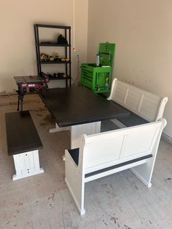 Manda White/Espresso Wood 75" Rectangular Breakfast Nook With Side + Corner Bench Set For 8