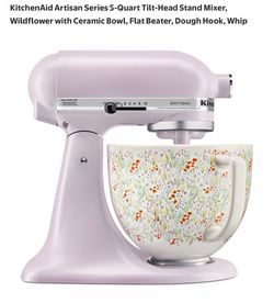 Wildflower KitchenAid Artisan 5-quart mixer with the ceramic floral bowl