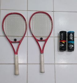 2 Yonex VCORE 98 Tennis Racquets + Tennis Balls – $350