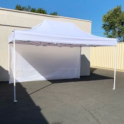 New $160 Heavy Duty 10x15 FT Canopy with (1 Sidewall) EZ PopUp Party Tent w/ Carry Bag (White, Black)