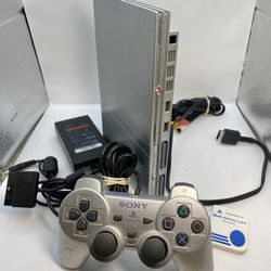Sony Playstation 2 PS2 Slim Silver Console Bundle OEM Silver Controller Tested 
