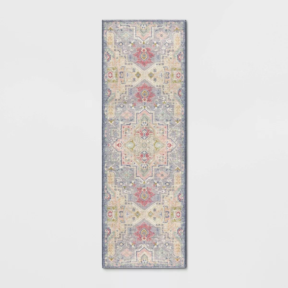 2’4”x7’ Washable Zebrina Medallion Persian Style Printed Runner Rug Light Yellow/Blue - Opalhouse