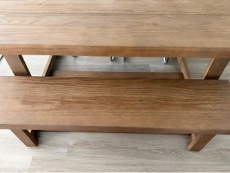 Wayfair Linzy Pine Solid Wood Dining Table and Bench