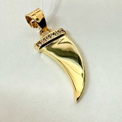 10K Gold & CZs Shark Tooth Pendant