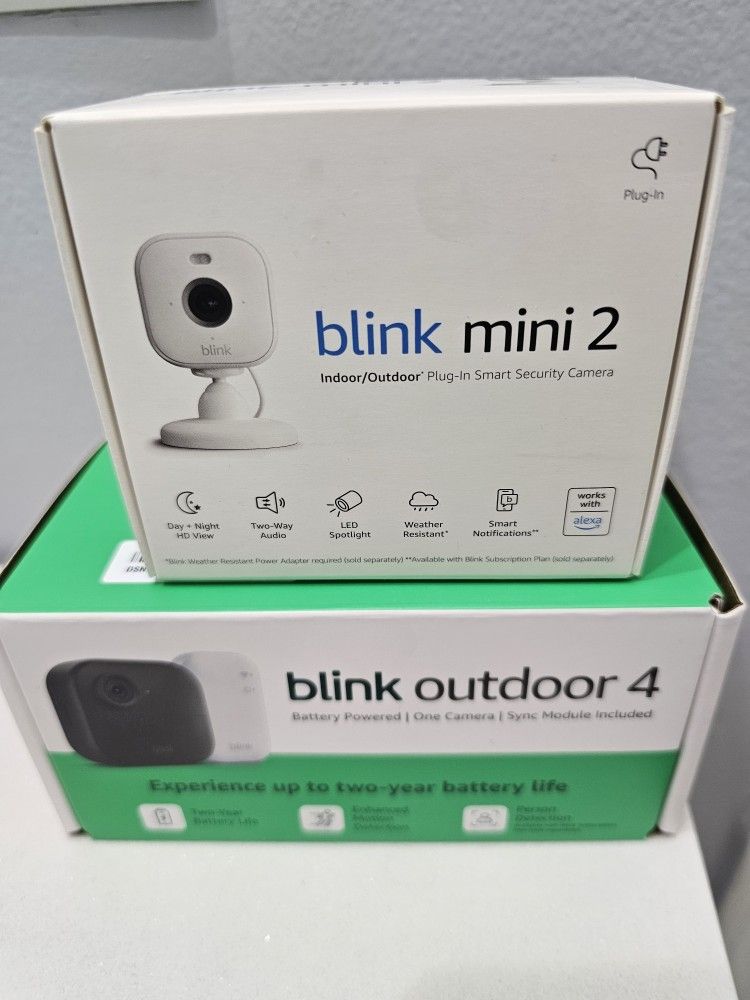 New Blink Mini 2 Wired & Wireless Blink Outdoor 4 Security Camera Bundle