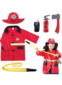 New iPlay, iLearn Kids Firefighter Costumes, Toddler Fireman Dress up, Boy Fire Pretend Chief Outfit, Halloween Role Play Career Suit W/Walkie Talkie 