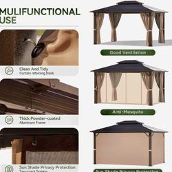 NEW GAZEBO WITH DOUBLE POLYCARBONATE ROOF, CURTAINS INCLUDES.