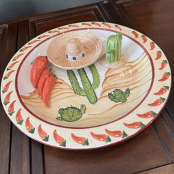 Vintage Mexican Sombrero Chili Pepper Chip And Dip Platter