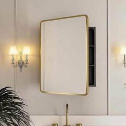New 24x30 Inch Gold Metal Framed Bathroom Medicine Cabinet