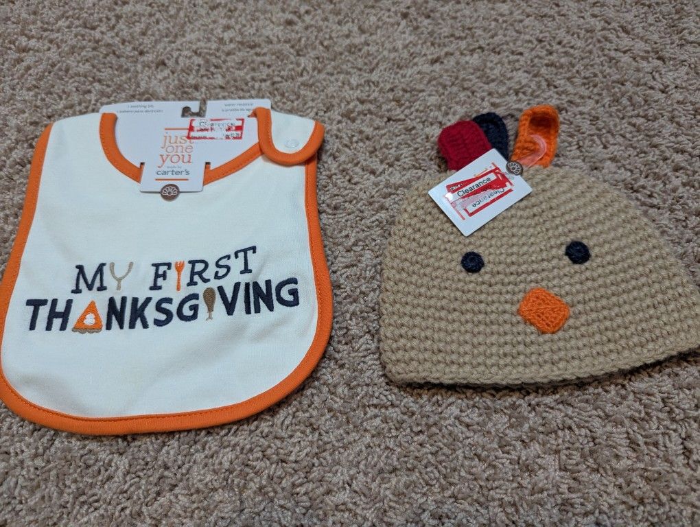 NEW Baby Thanksgiving Bib And Hat