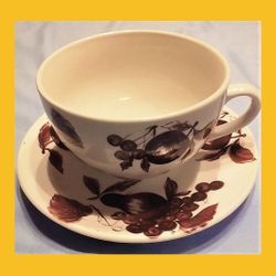 

California Pantry Classic Ceramics 2002 Oversized Cup and Saucer Fruit Pattern  5" diameter cup and 7.5" diameter saucer-
