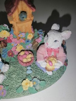 2 Bunnies with Easter Egg Basket and a Tower W4" x H3" x D3" Thumbnail