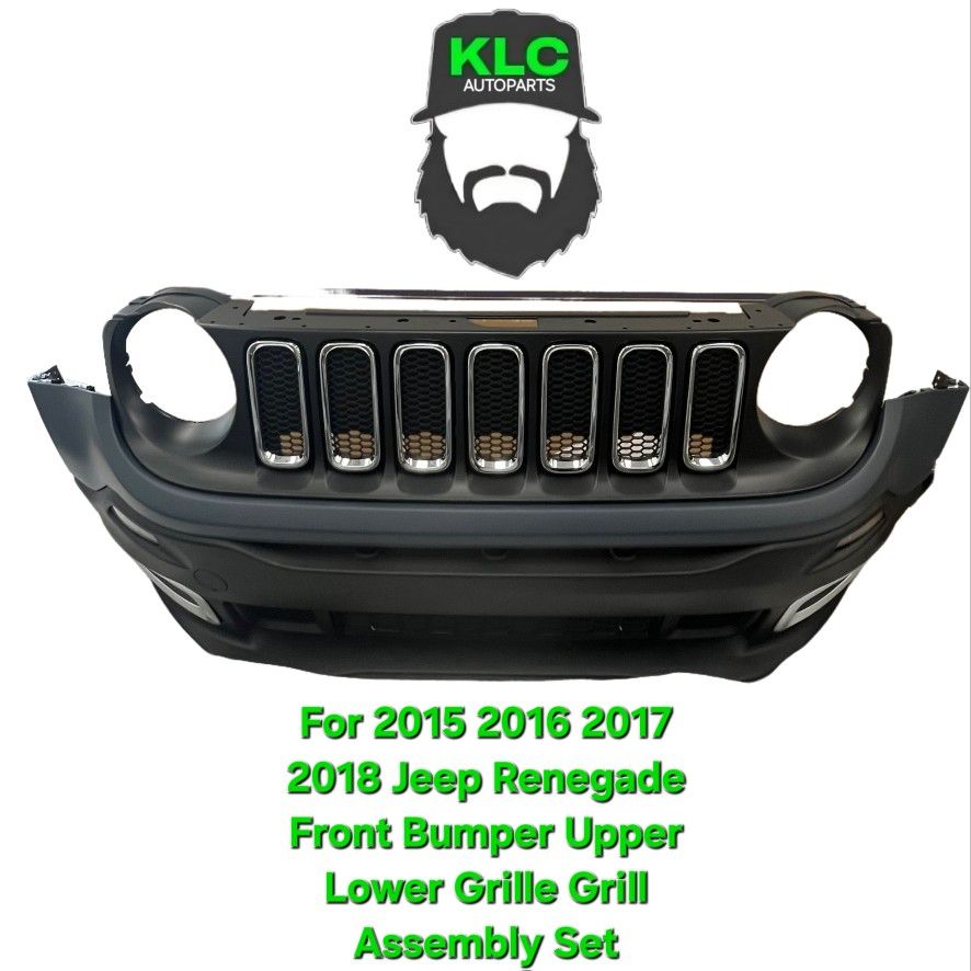 For 2015 2016 2017 2018 Jeep Renegade Front Bumper Upper Lower Grille Grill Assembly Set