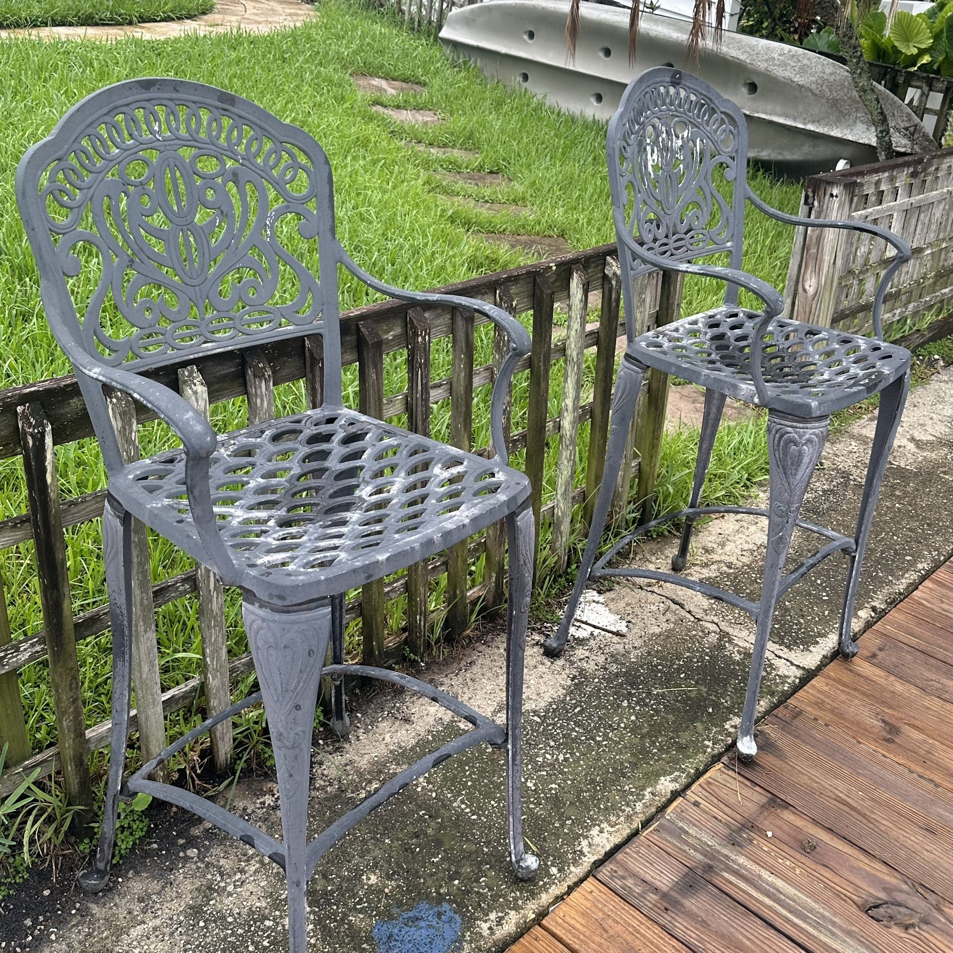2 Wrought Iron Bar Stools 
