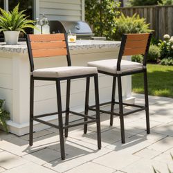 Outdoor Bar Stools with Cushions – Set of 2