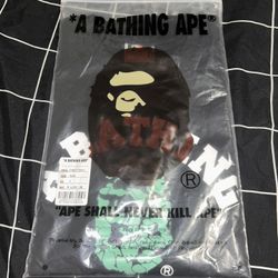 A Bathing Ape BAPE teal camo logo Black T-shirt SZ Small