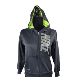 Nike Dri Fit Black Green Boy Hooded fleece lined full zip size M