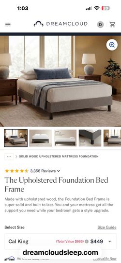 Dream Cloud NEW CAL KING upholstered bed frame. Grey linen  fabric c