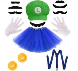 #17) Halloween Costumes Accessories for Adults Women Green plumber brother video game Cosplay Party Set for Teen Girls with Green Hat Gloves Mustache 