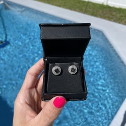 Black Diamond Earrings With Double Halo