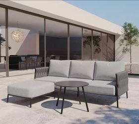 3-Piece Patio Furniture Set | Life Chatter 4-Seat Outdoor Furniture | Sectional Sofa Set with Round Coffee Table | Deep Seating Sofa with Thick & Wash