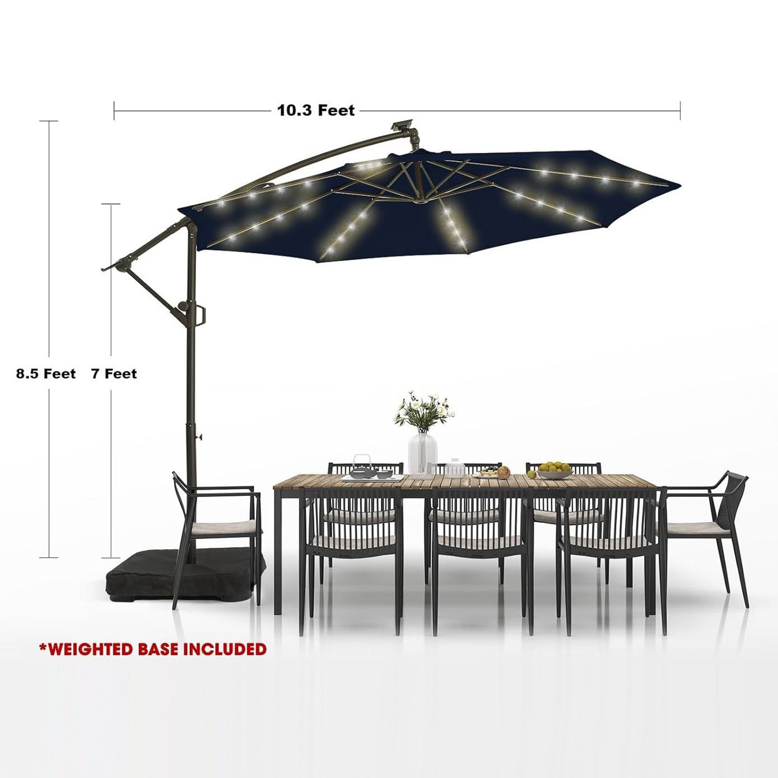 10ft Solar LED Light Outdoor Patio Cantilever Umbrella With Base