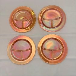 Set of 8 Marigold Carnival Glass Divided Plates