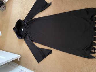 Black Hooded Robe with Tattered Hem