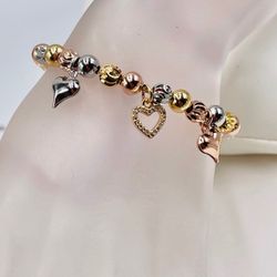 Pulsera De Corazón Baño De Oró Italiano 18k/Bracelet Gold Plated