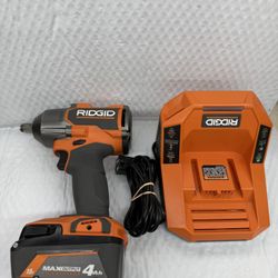 Ridgid R86012B 18V 4-Mode 1/2 in Mid Impact Wrench Brushless Battery4ah+ Charger