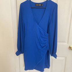Gabrielle Union Blue Bodycon Dress Size Medium. Sheer/lightweight Long Sleeves 