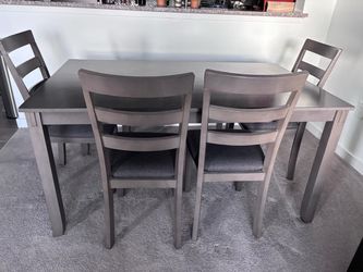 Gray Dining Table Set with 4 Chairs and a Bench