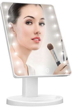 Lighted Vanity Makeup Mirror with 16 Led Lights 180 Degree Rotation Touch Screen Adjusted Brightness Battery USB Dual Supply Bathroom Beauty Mirror (W
