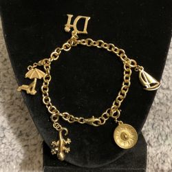 Gold Link Charm Bracelet …5 Charms 