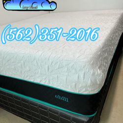 Queen Memory Foam Mattress And Boxspring CHILL new Blue Gel Set 