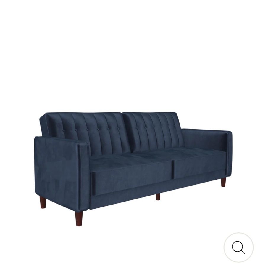 DHP PIN TUFTED TRANSITIONAL FUTON, BLUE VELVET, NEW IN BOX