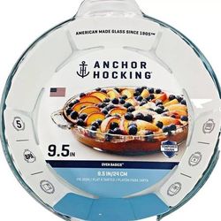 Anchor Hocking Fluted Deep Pie Dish Plate With Handles 9.5 Inch Clear Glass USA