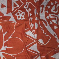 Beach Pareo Handmade Indonesian 100% Rayon Orange White Pattern Fabric NSR-80